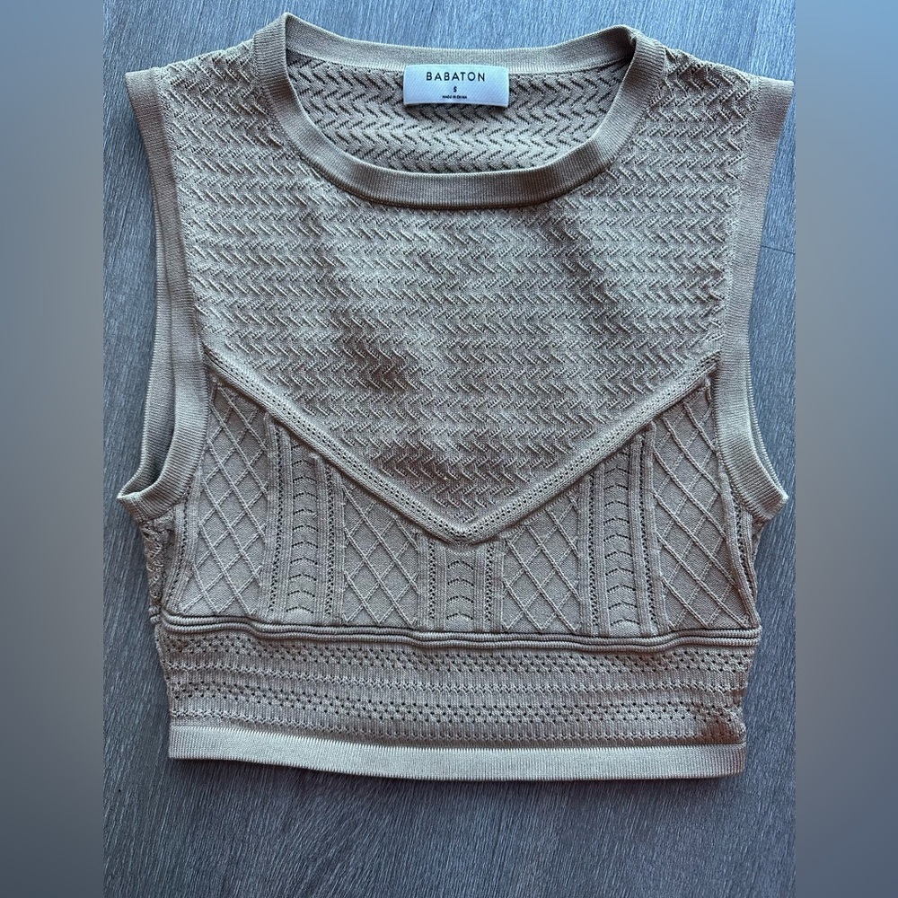 Babaton Pointelle Knit Cropped Tank | Beige | Size S